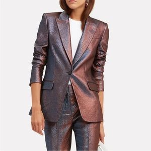 $798 VERONICA BEARD Ashburn Metallic Dickey Jacket Lamé Ruby shine Blazer Size 8